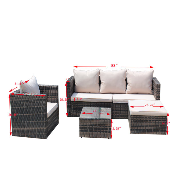 Ebern Designs 4 Pieces Outdoor Patio Conversation Furniture Rattan ...
