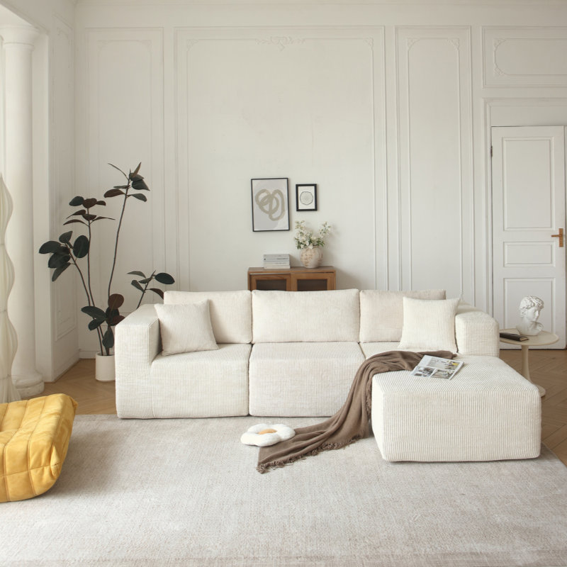 Canapé modulaire Boneless, canapé modulaire en L de style Mid-Century à 3 places pour le salon, Beige