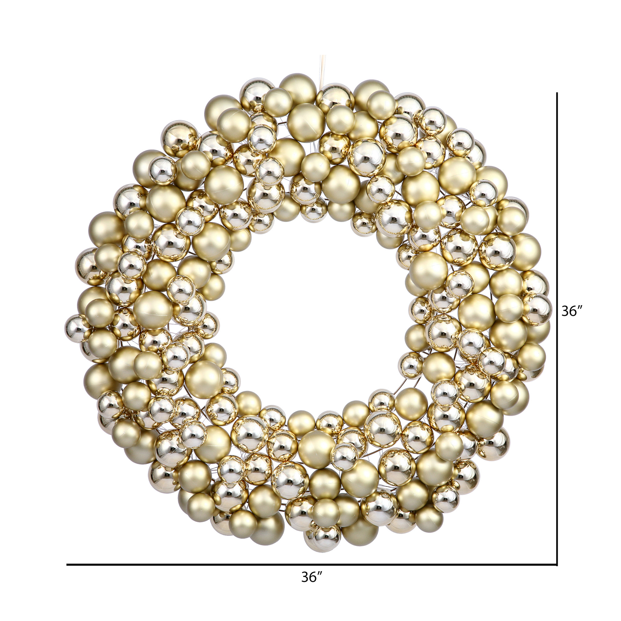 Shiny and Matte Ball Wreath, 36" W x 36" H x 3" D, Gold