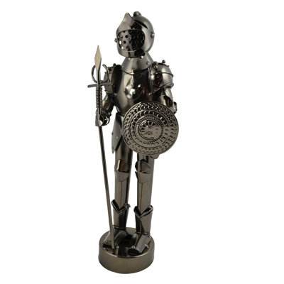 11" Polished Metal Knight Statue Holding Spear