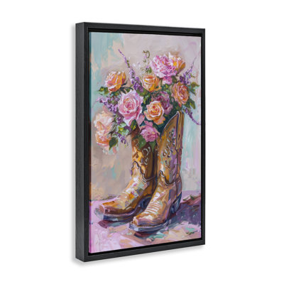 Floral Boots Bouquet Framed Floater Canvas by Petal Prints Design