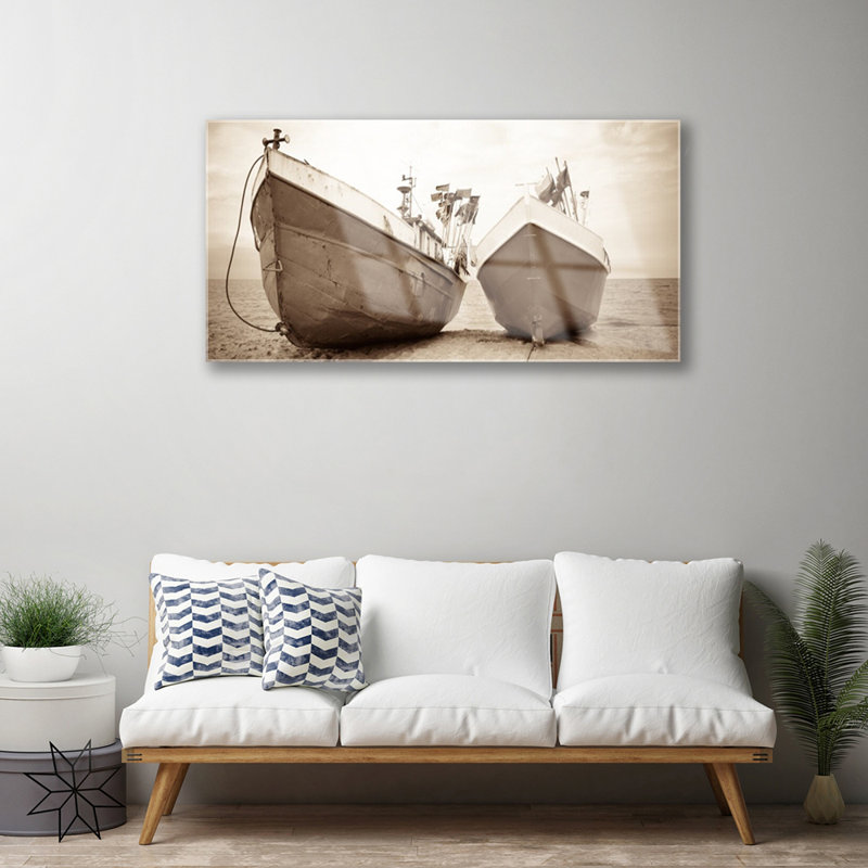 Glass Print Wall Art 100X50cm Image Printed On Glass Decorative Wall Picture Behind Toughened / Tempered Safety Real Glass For Kitchen & Living Room Theme: Boats Landscape