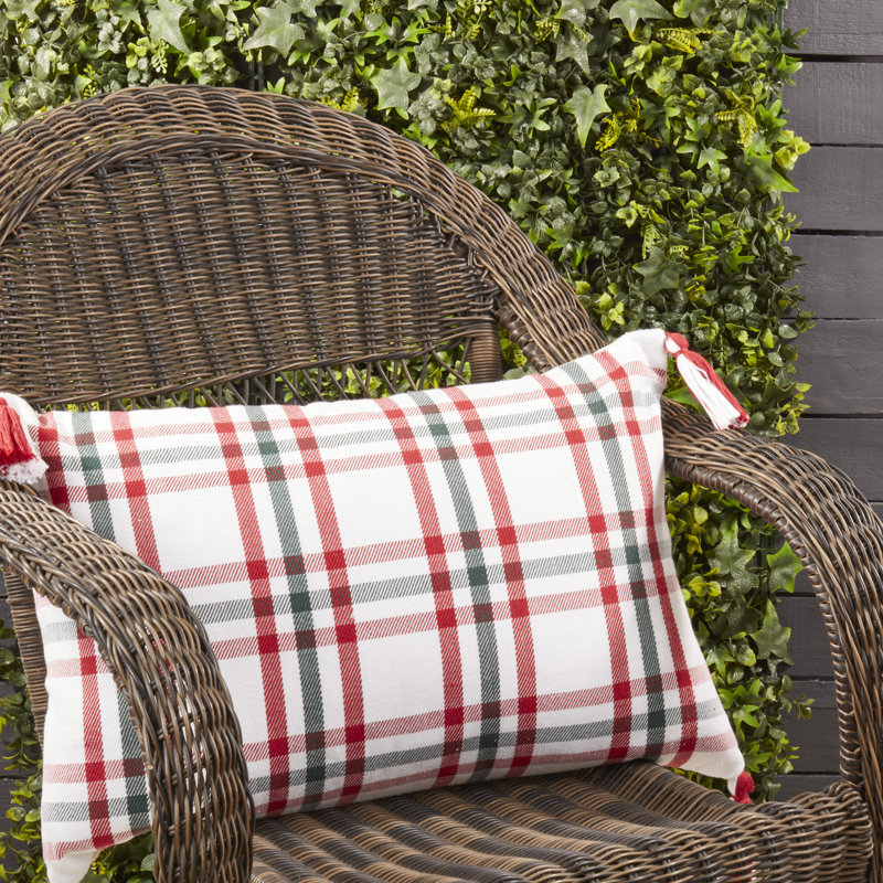 Housse de coussin d'extérieur à carreaux à pampilles