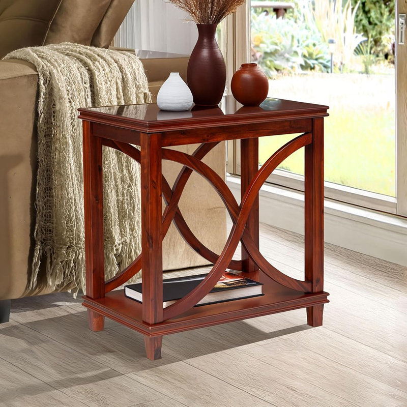 Console rectangulaire en bois massif, table d'appoint à 2 niveaux avec design en X, cerisier