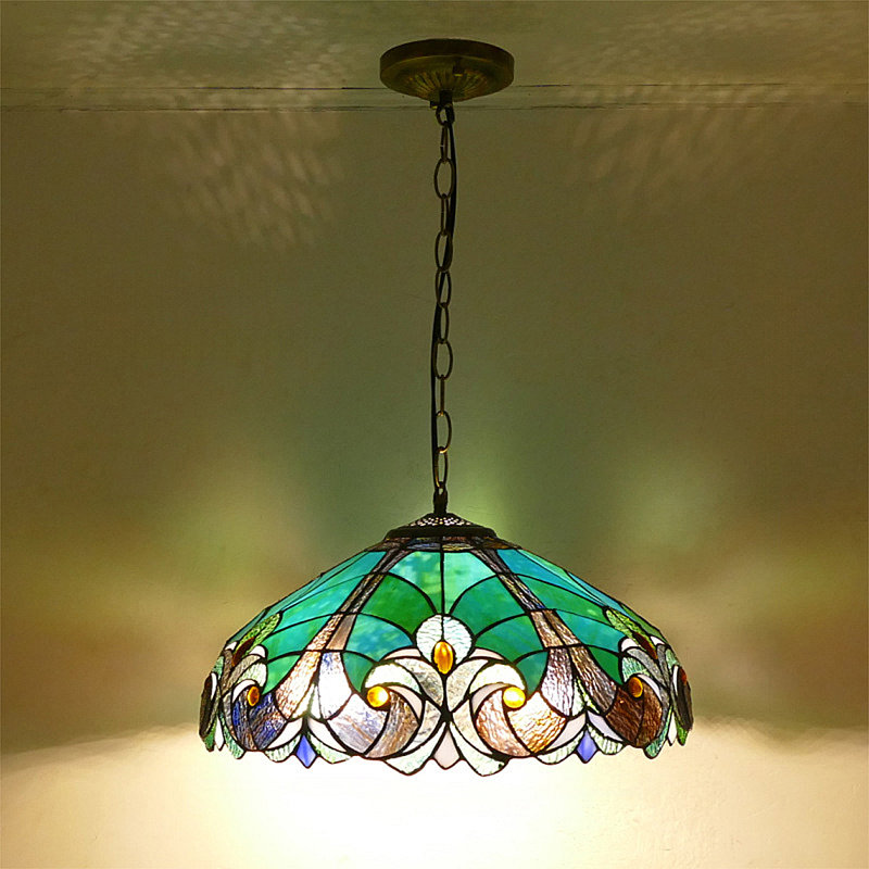 Tiffany Pendant Lighting Stained Glass Hanging Light  18" Wide