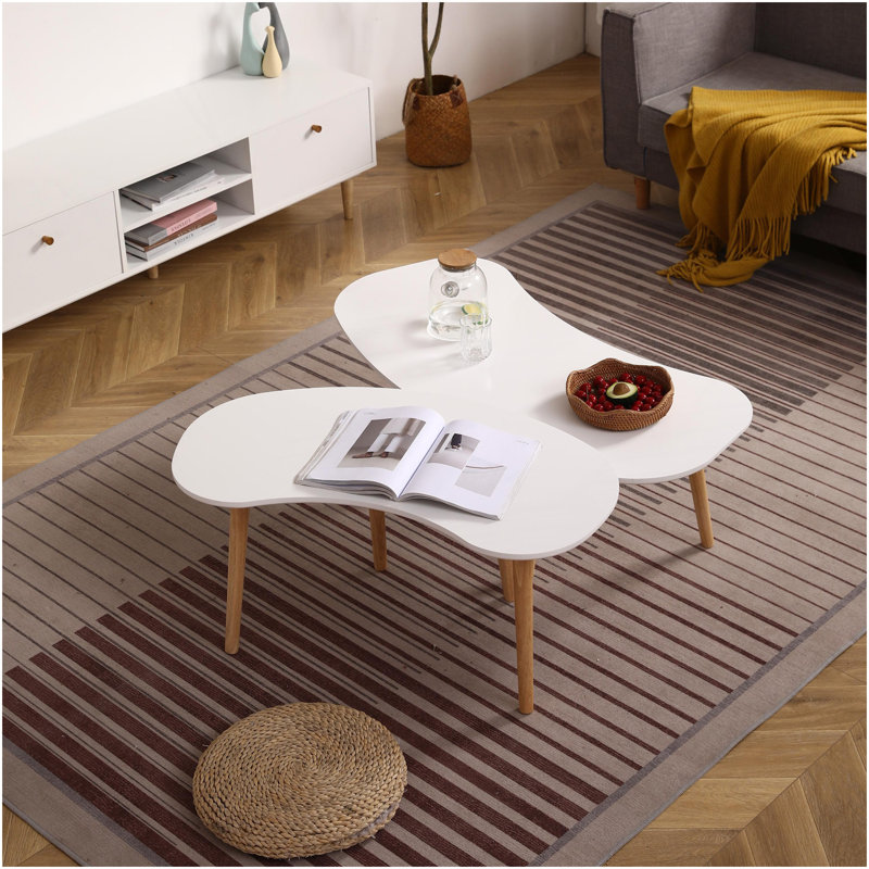 Table basse en forme de noix avec pieds en bois, 35 po x 21 po
