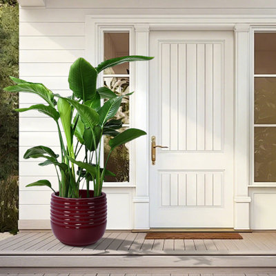 Ensemble de 3 pots à fleurs en céramique rouge pour terrasse, jardin ou salon, renforcé, résistant au gel, 14,34 po x 12,21 po, pot à fleurs de 41,88 lb, polyvalent, durable et polyvalent