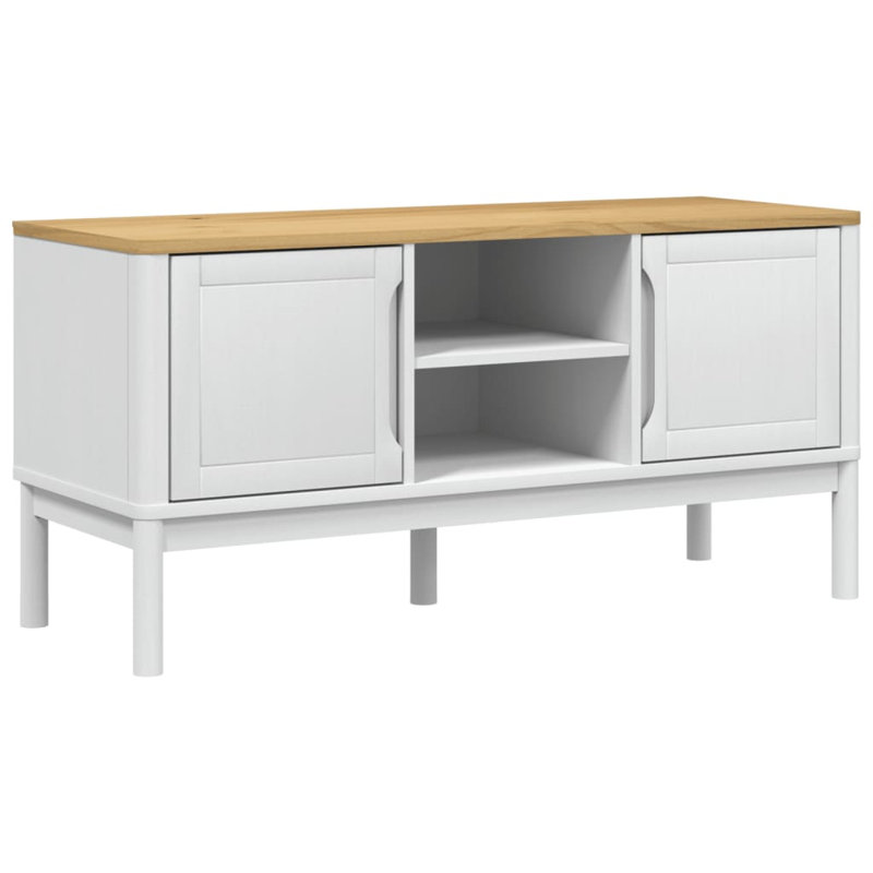 Meuble télé Ebor Designs FLORO 44,9 po x 16,9 po pin massif, Brun / blanc