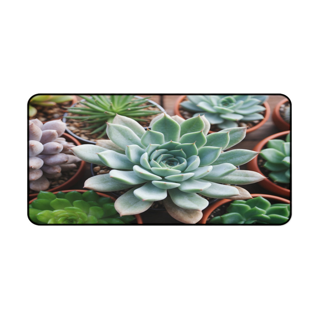 Succulent Desk Mat, Echeveria Plant Office Decor, Green Botanical Workspace Mat, Nature Inspired Aesthetic, Potted Plants Desk Pad, Calm