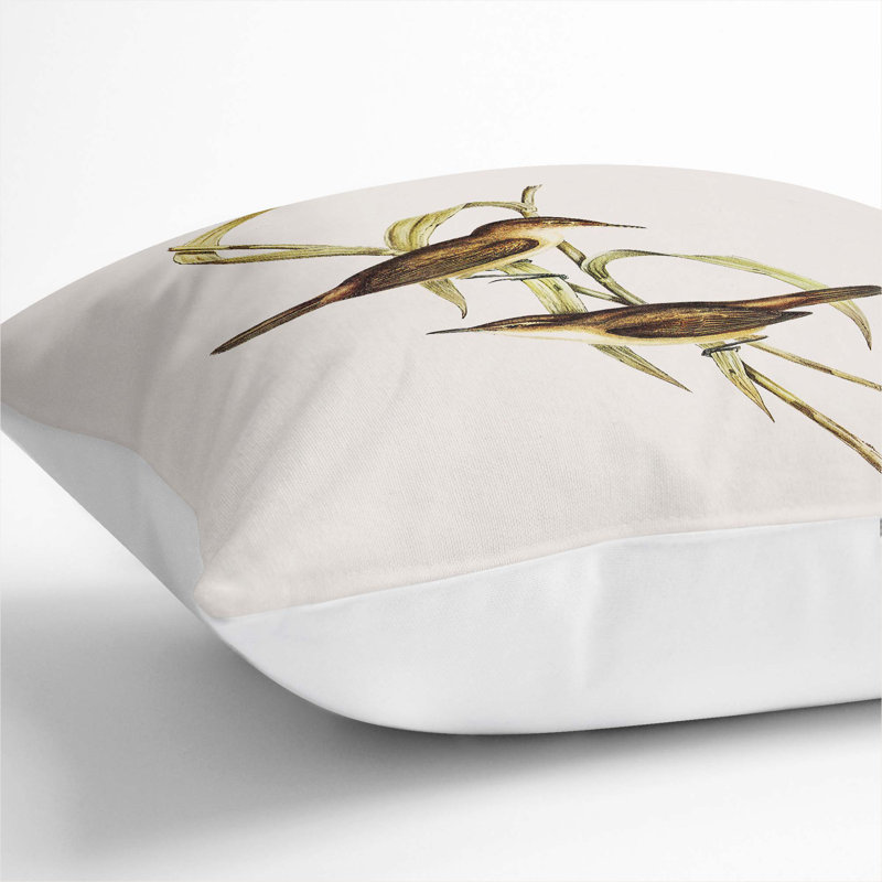 Long-Billed Reed Warbler by Elizabeth Gould Cushion with Filling, 55cm H x 55cm W x 20cm D, White