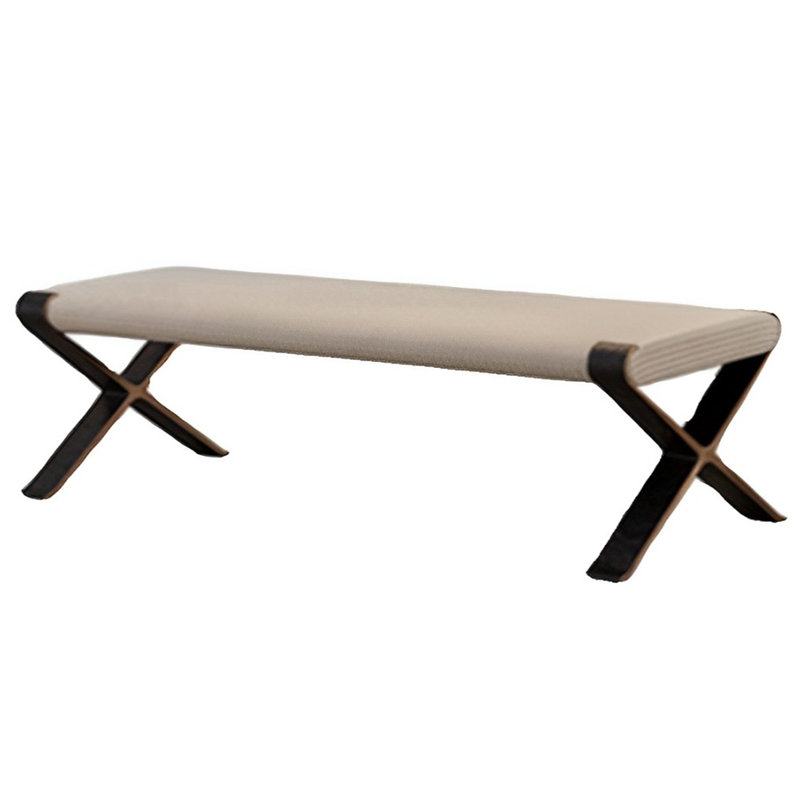 Banc rembourré en coton de style italien, H 17,71 po x l 70,86 po x P 17,71 po