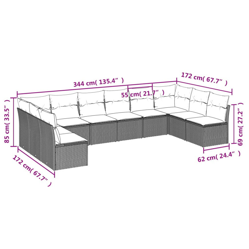 Grand canapé modulaire en rotin PE Vidaxl, Beige