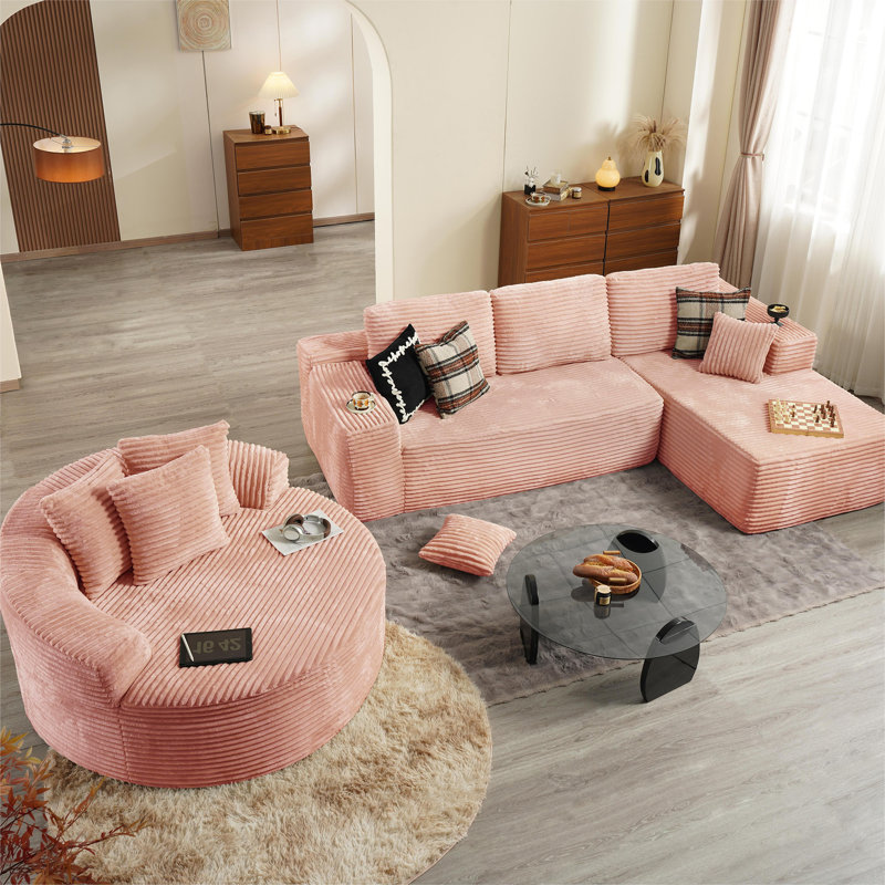 3-Piece No-Assembly Living Room Set, Modern Sectional Sofa With Loveseat And Chaise Lounge, Right Hand Facing, Green Teddy