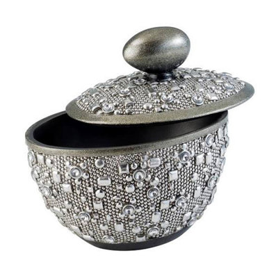 8" Tall Polyresin Decorative Jewelry Box" Twilight" with Silver finish