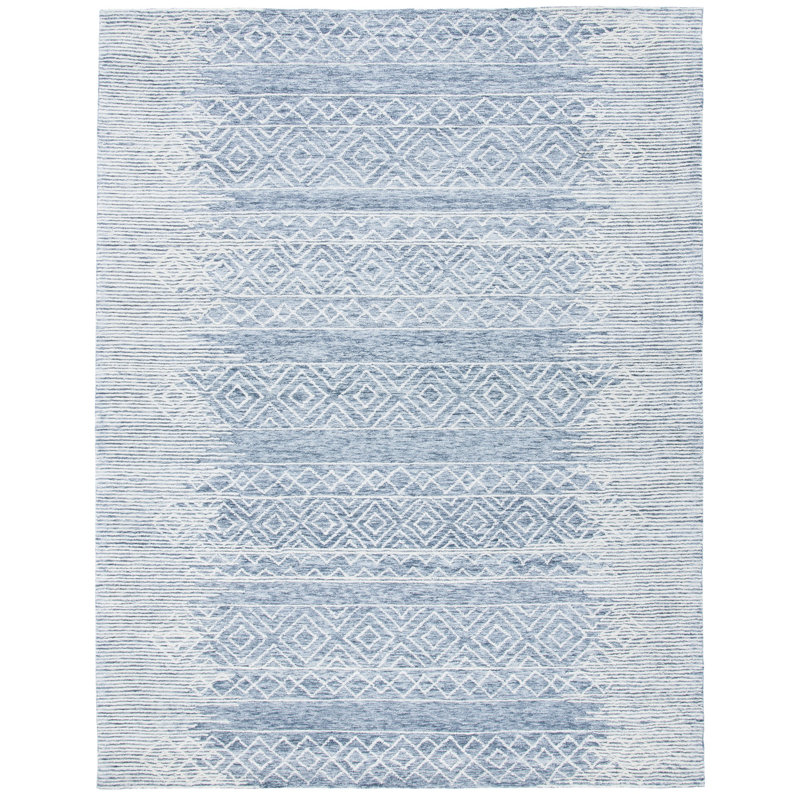 Metro Hand Tufted Wool/Cotton Abstract Rug in Natural/Blue, Rectangle 8' x 10'