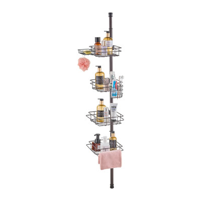 Adjustable Tension Pole Shower Caddy, 42" to 114" Height, Rust-Proof Stainless Steel Corner Organizer, Bronze Finish