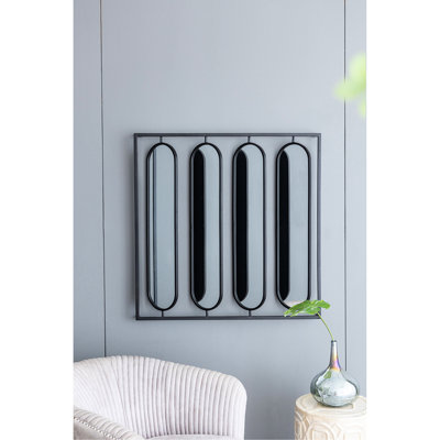 36" X Four Oval Wall Mirror With Black Square Iron Frame For Entryway Bedroom Decor Accessory