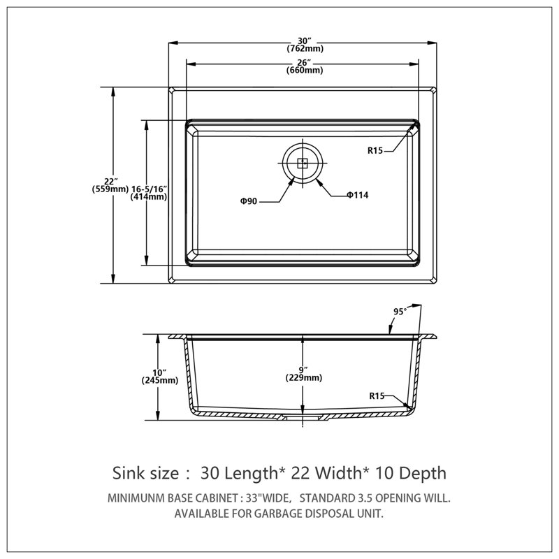 Évier de cuisine en quartz - Évier de cuisine encastré en granite blanc 30 x 22 po
