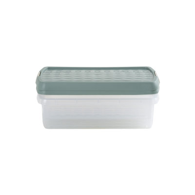 Wham Clip 3x 7L Rectangular Plastic Storage Boxes with Secure Clip Lock Lids. L:39 x W:24 x H:10.5cm Clear/Green Milieu/Stone
