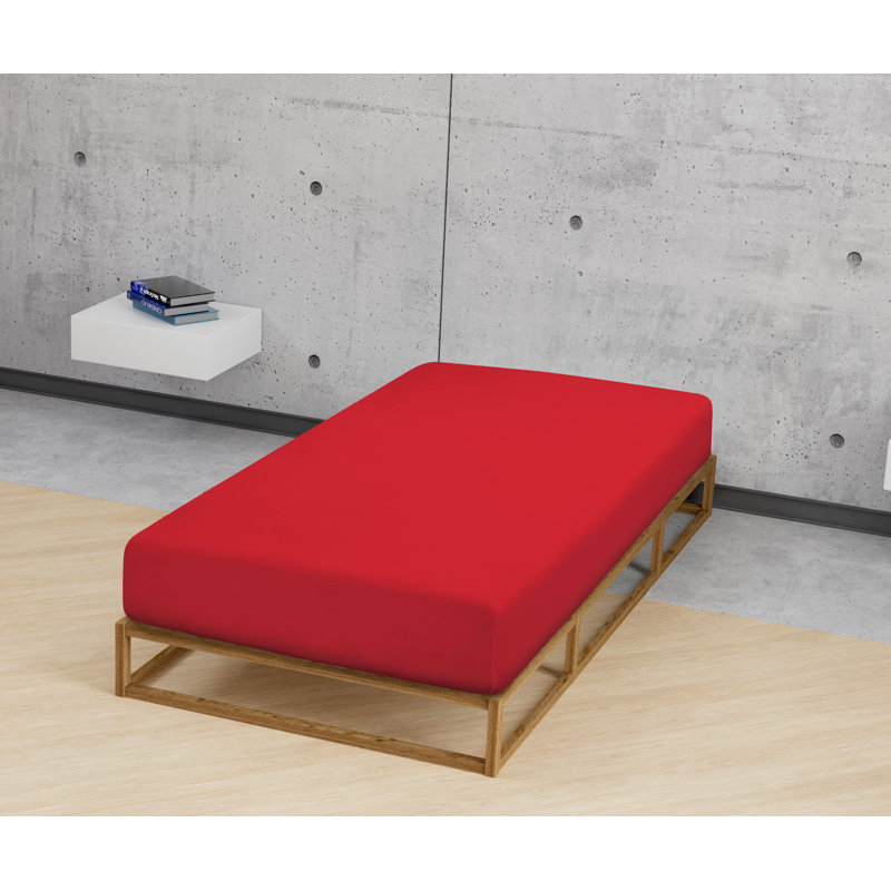 Cotton Blend Fitted Sheet, European Double  (140 x 200 cm), Red