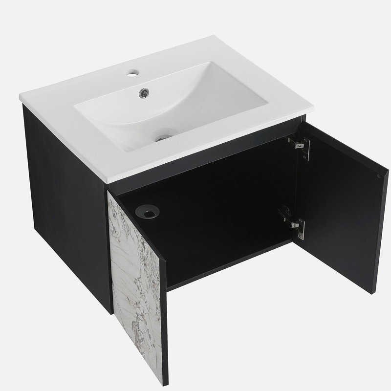 Lavabo mural pour salle de bain avec bol en céramique et porte à fermeture en douceur