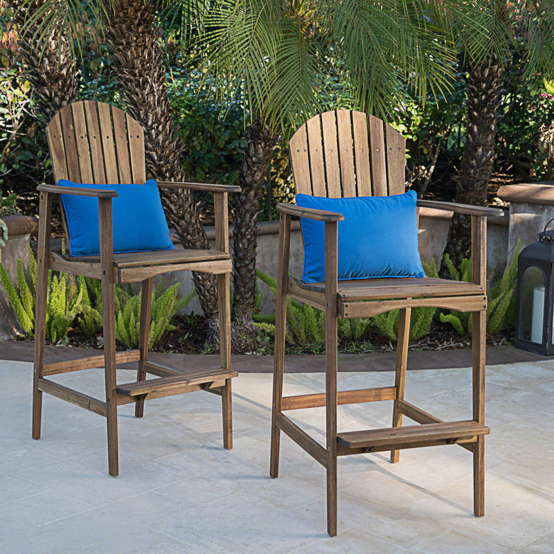 Set Of 2 Outdoor Adirondack Barstools, Natural Stained