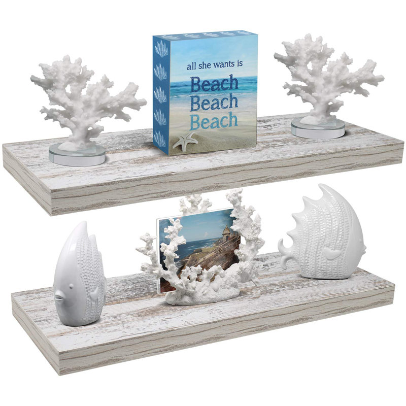 Sorbus 24" Floating Shelves with Invisible Mounting Set of 2, White