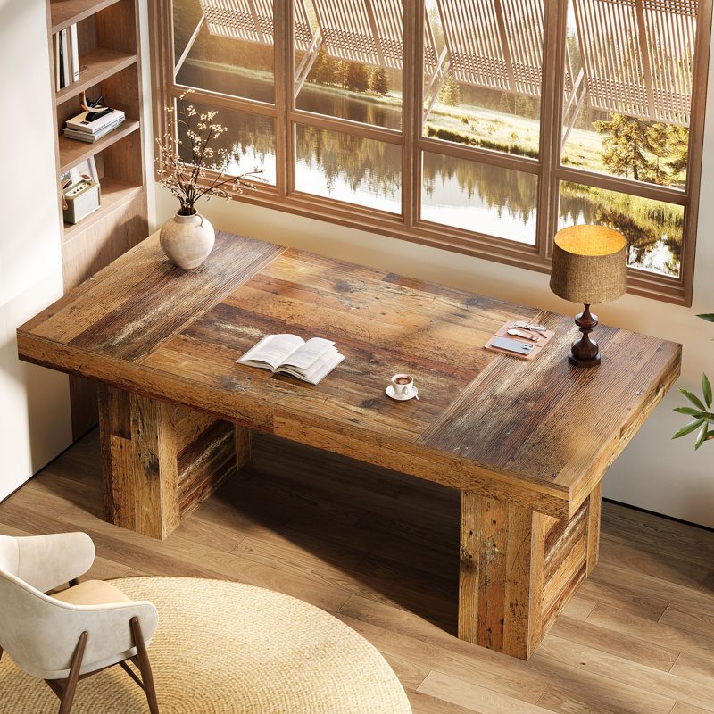 63" Farmhouse Executive Desk, Brown