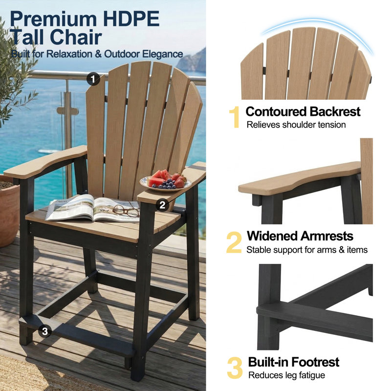 Hdpe Outdoor Adirondack Bar Chair, Brown