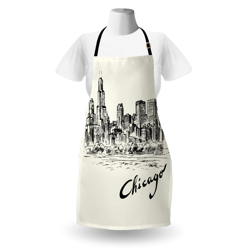 Tablier East Urban Home Chicago Skyline, cuisine de jardinage, taille adulte, noir et crème