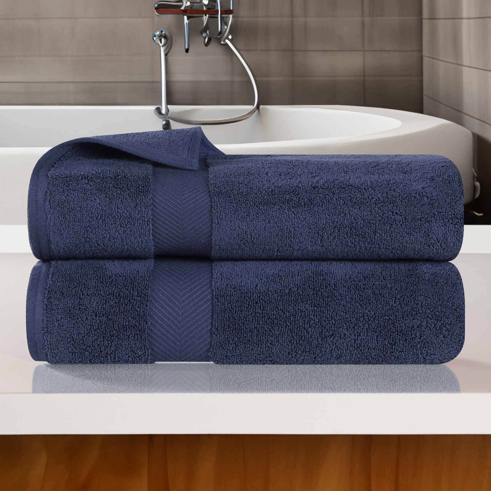 Hamachi 6-Piece Cotton Towel Set, Midnight Blue, Bath Towels - 2 Pack