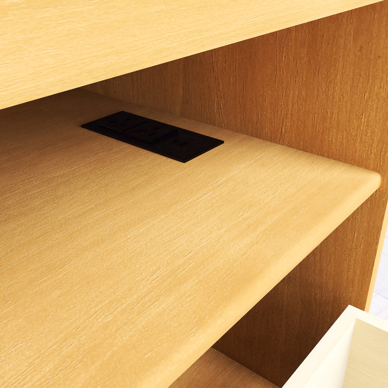 Mid Century Modern Nightstand With Charging Station & Outlet Hole & 2 Drawers