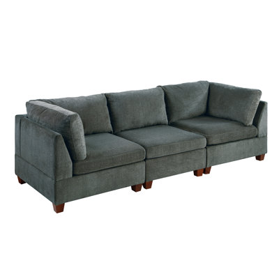 Fauteuil modulaire gris en chenille 3 pièces avec structure en bois inclus en chenille, Mark