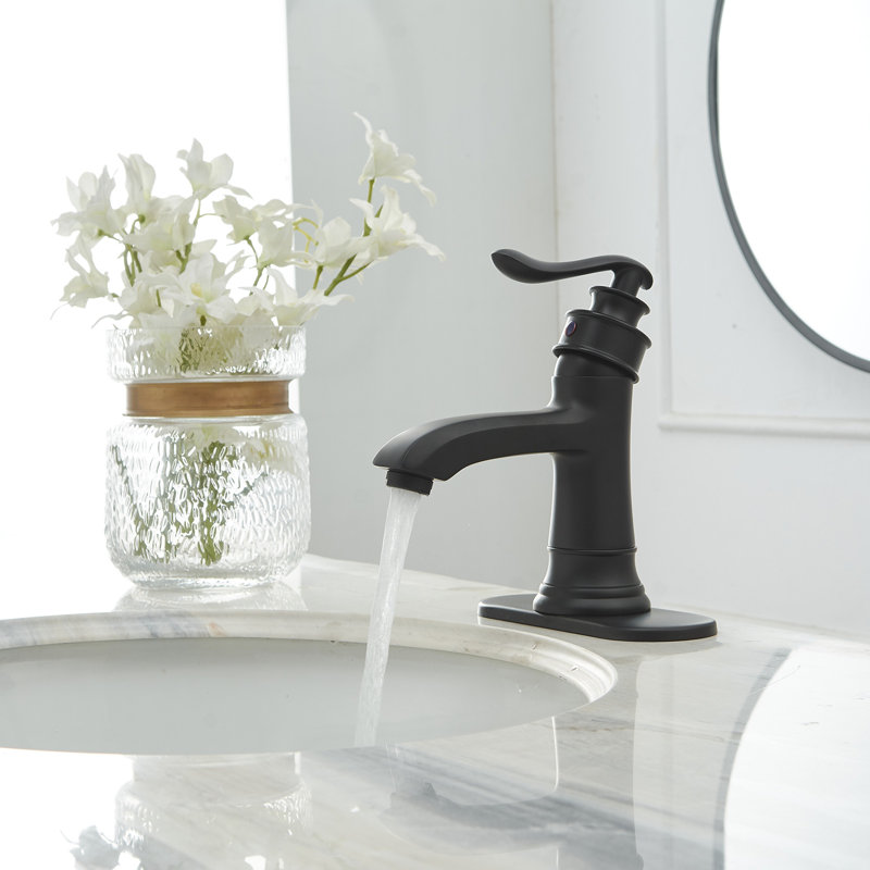 Robinet de salle de bain monocorps à poignée simple avec drain escamotable, Noir mat