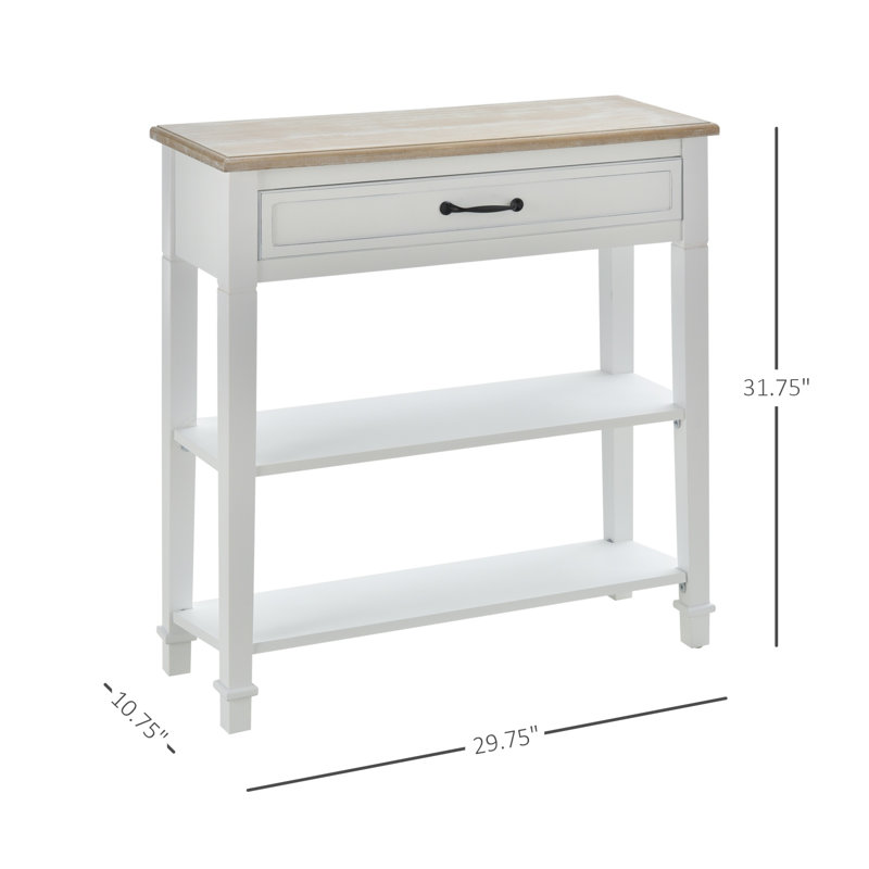 Console en bois blanc antique avec tiroir et tablette ouverte pour le vestibule
