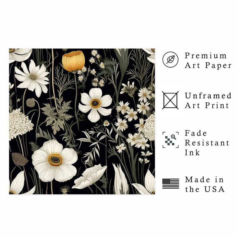 Impression florale de fleurs sauvages, H 14 po x l 14 po