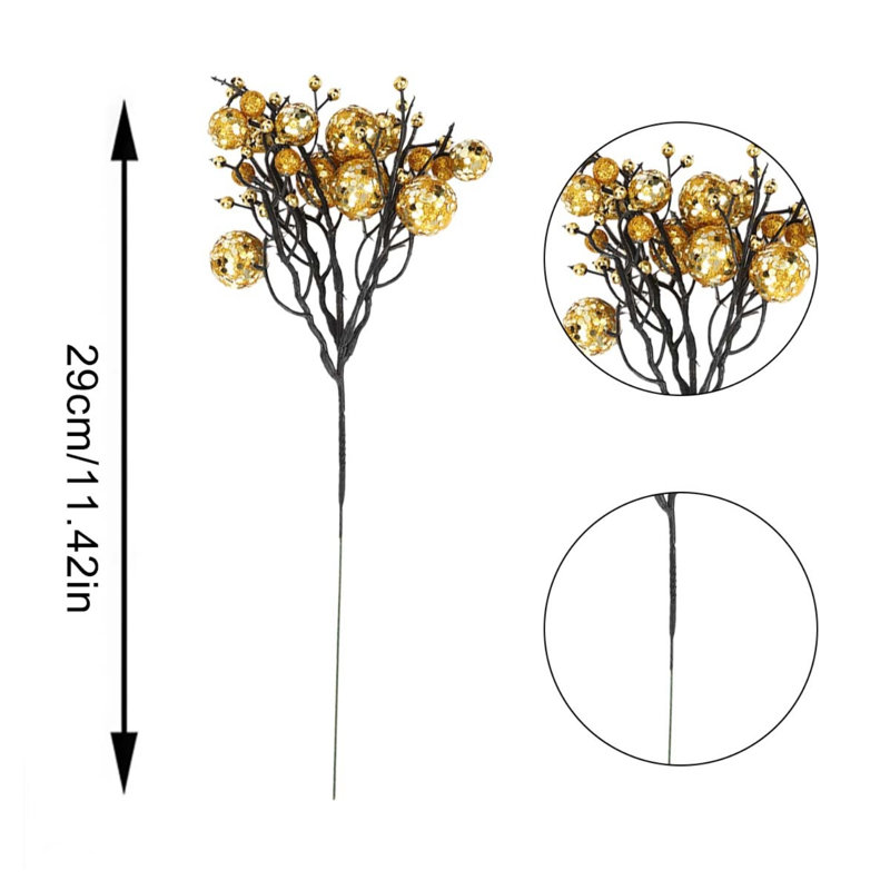 Arbre de Noël ramasse des tiges de 10 tiges de baies artificielles scintillantes pour Noël, Doré