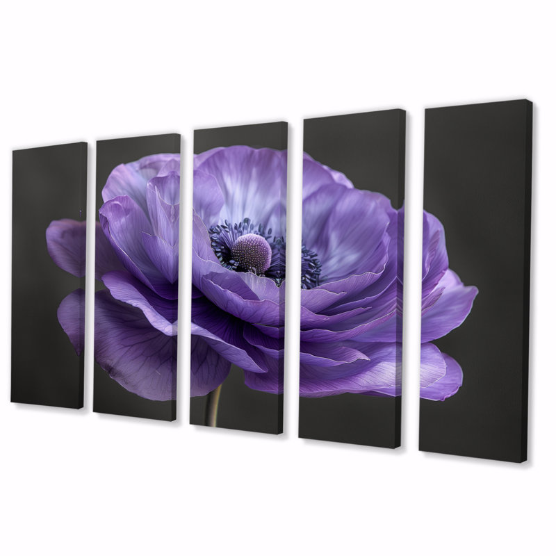 Noir et mauve renoncule Nature Nuance II - renoncule, ensemble d'art sur toile, H 32 po x l 80 po