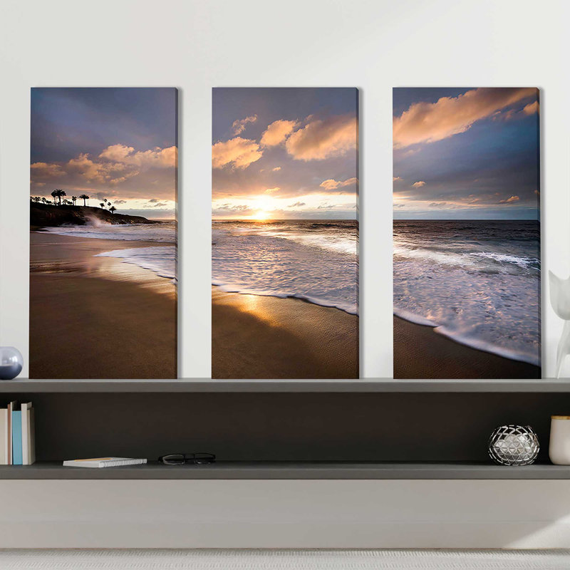 «Sunset Beach», reproduction sur toile 3 pièces, H 24 po x l 36 po x P 1 po