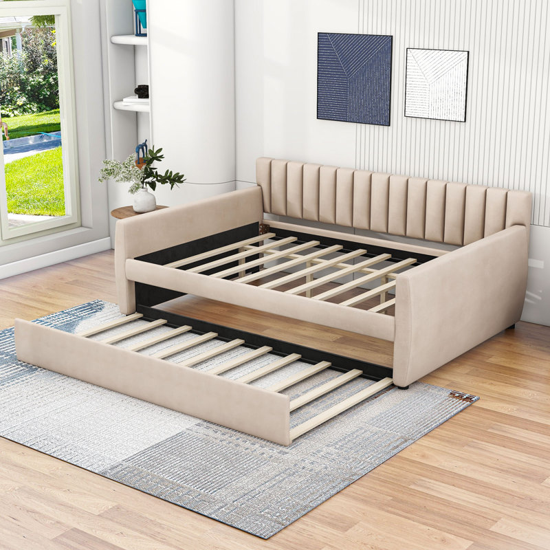 Lit de jour double avec couchette Brynleifur, Beige