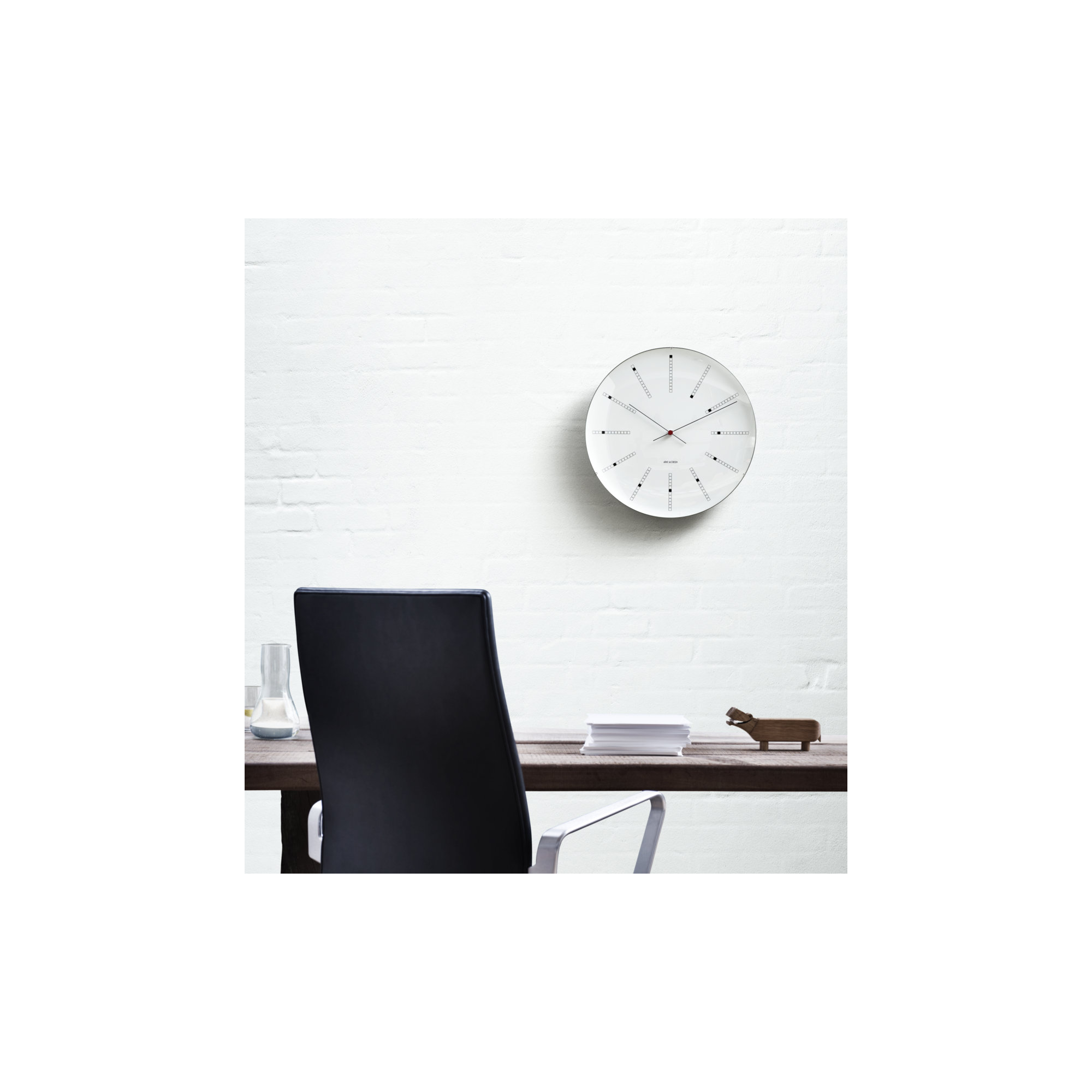 Bankers Metal Wall Clock, Medium, White/Black/Red