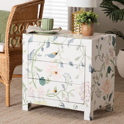 Baxton Studio Connery Floral  End Table - 3-Drawer Decorative Accent Storage Cabinet