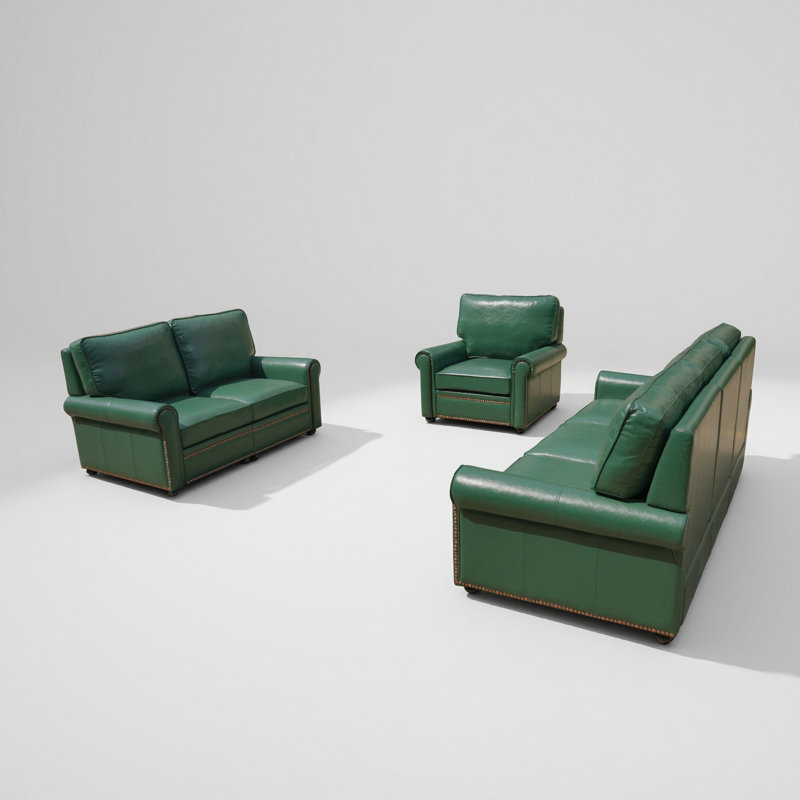 Canapé classique en cuir Chesterfield, 3 Pcs: Chair, Loveseat, Sofa, Green