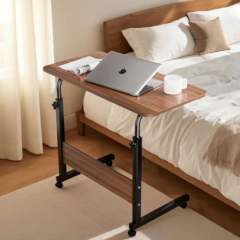 31.5" Height Adjustable Standing Desk With Lockable Wheels For Home Office, Living Room And Bedroom, Portable Side Table For Sofa And Bed