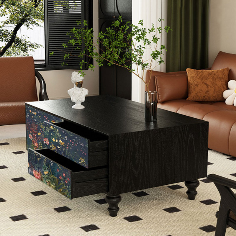 47.24" Black Solid Wood Rectangular Coffee Table
