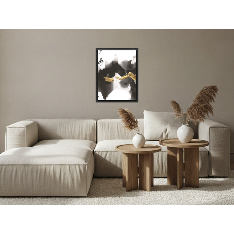 «Black and Gold Abstract Splash», art mural sur toile encadrée, Brown, 28" H x 22" W