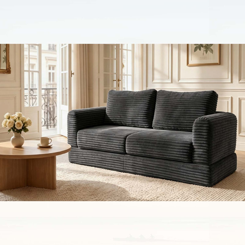 Canapé-lit futon convertible de 59 pouces avec siège profond, matelas pliable en velours côtelé nuage pour le salon, gris foncé