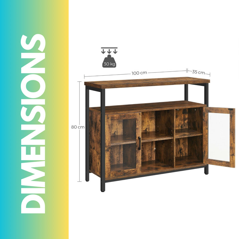 Aleishia Rustic Industrial 100Cm Sideboard Storage Cabinet with Compartments Living Room Kitchen