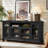 60-Inch Sideboard Buffet with 4 Glass Doors, Adjustable Shelves and Solid Wood Legs-1961541915