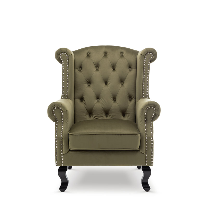 Henley Baden Wingback Chair, Sage Green, Velvet